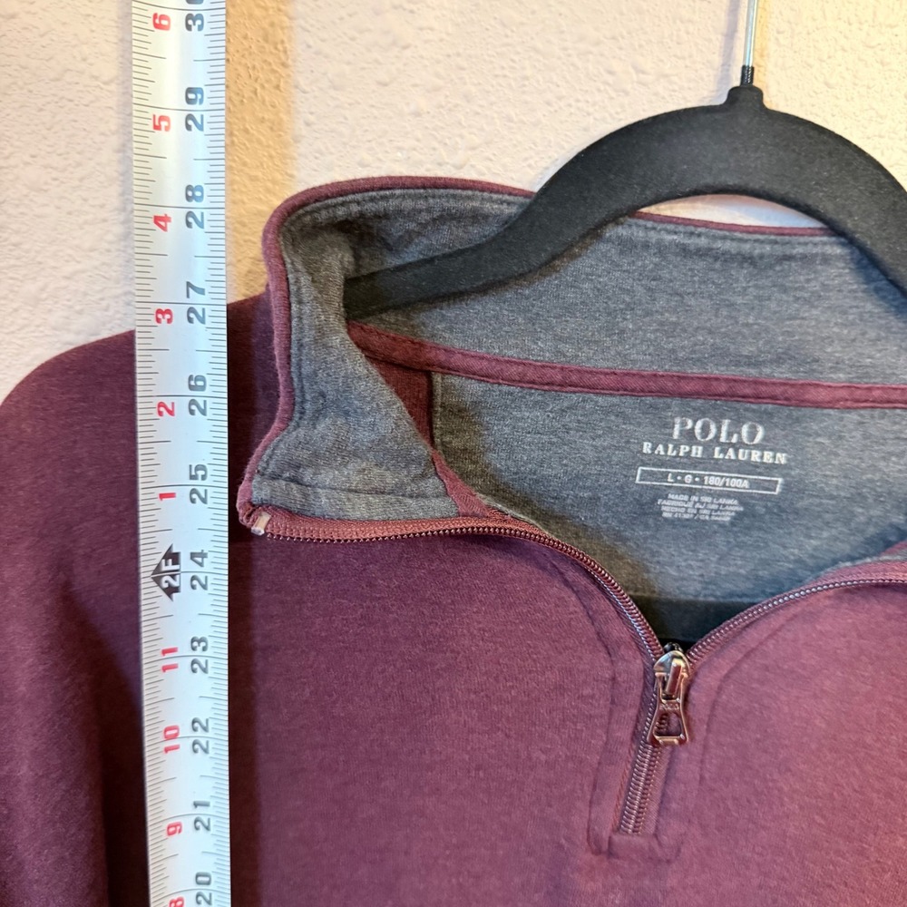 Polo Ralph Lauren Mens Large Burgundy Heather Quarter Zip Pullover Sweatshirt - Picture 8 of 8